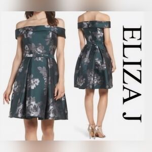 NWT Eliza J Strapless Dress in Green and Silver Floral
